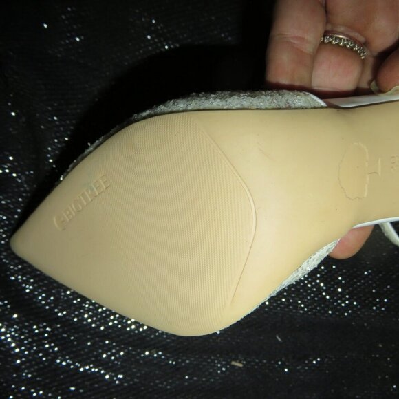 Bigtree Cream Glitter & Silver Metallic Carved Embellished Stiletto Heels 39 8.5 - Picture 11 of 12